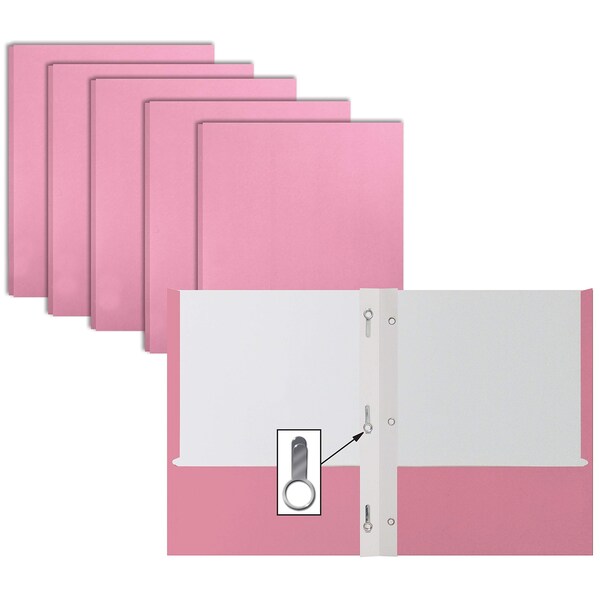 Better Office Products 2 Pocket Paper Folders Portfolio W/Prongs, Matte Texture, Letter Size, Pink, 50PK 84222 - main